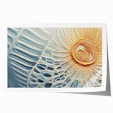 Close-up floral art on rolled canvas featuring delicate pink blossoms against a soft-focus green background.