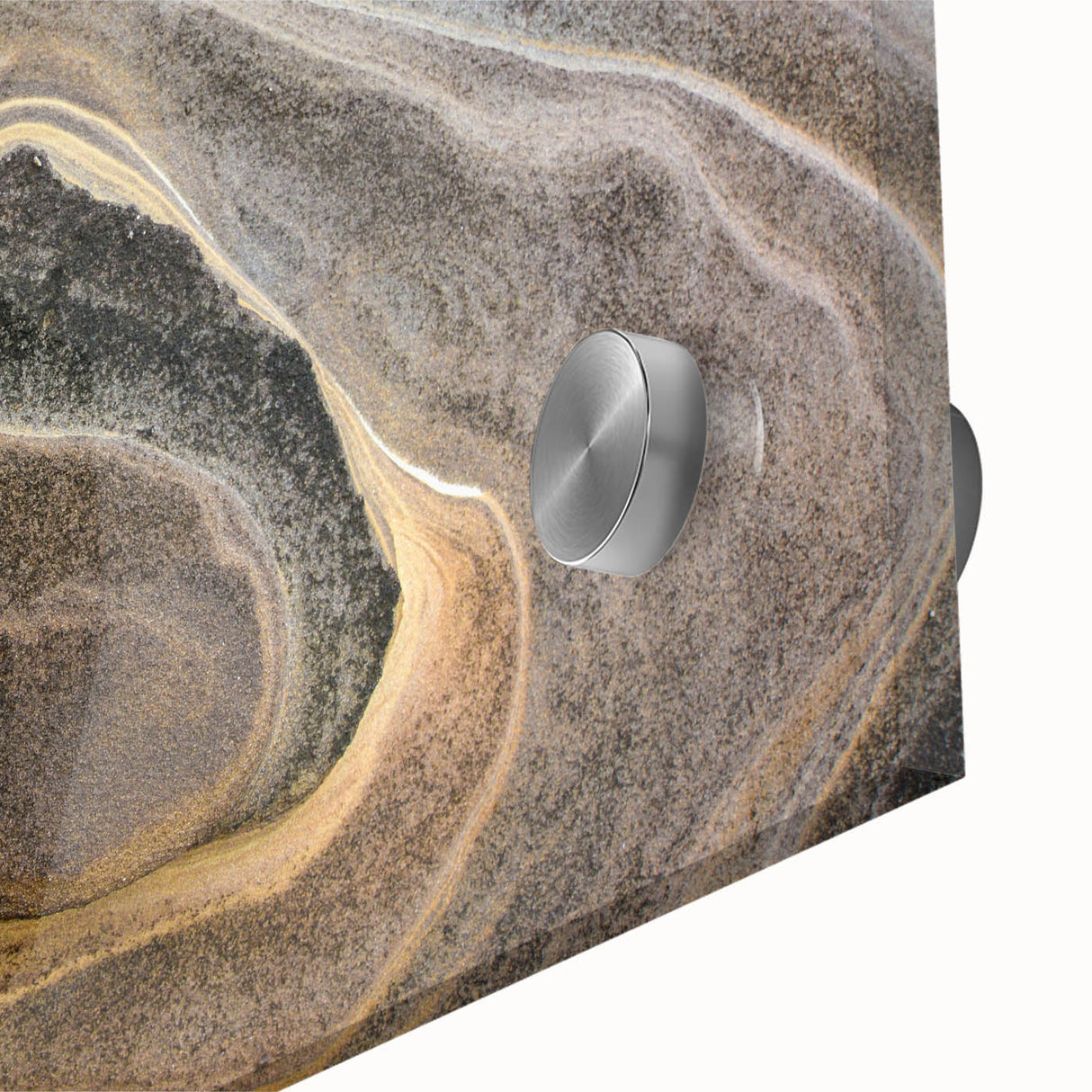Large abstract wall art featuring natural elements in muted earth tones on acrylic glass, suitable for dining room ambiance.