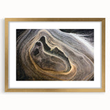 Extra large abstract art print featuring textured natural elements in earth tones, framed in gold.