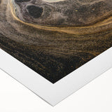 Art deco poster featuring a close-up of natural elements in muted green and brown tones on rolled canvas.