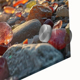 Large abstract wall art featuring natural elements in muted earth tones on acrylic glass, ideal for dining room ambiance.