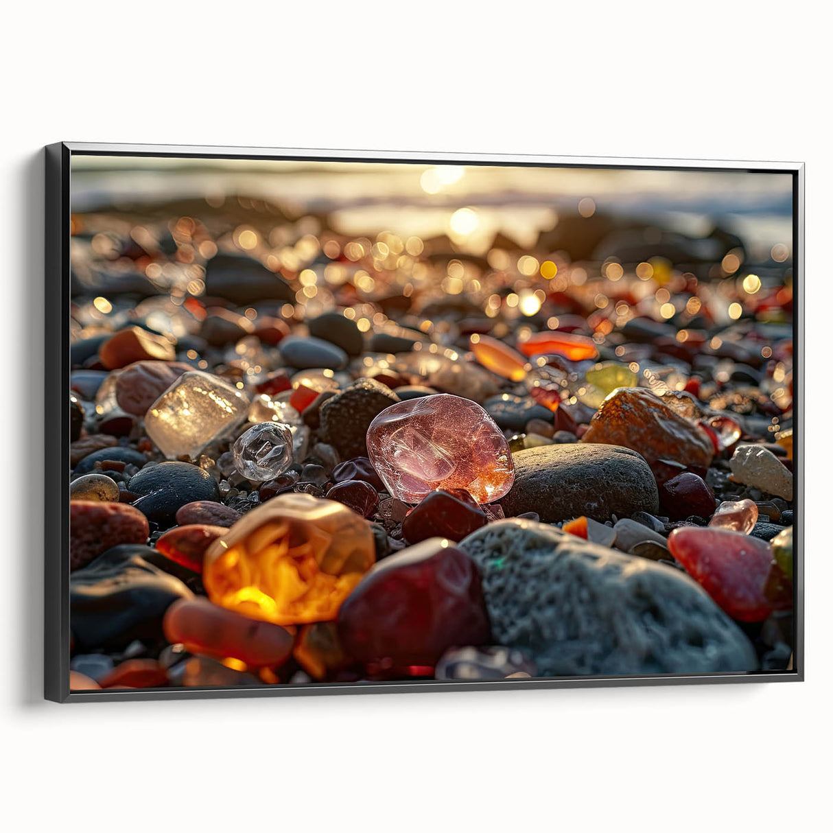 Black and white landscape art painting on framed canvas, featuring a close-up view of natural elements.