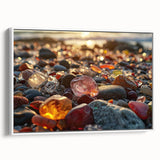 Vintage poster art of colorful natural elements on a white framed canvas, ideal for extra large living room wall art.