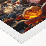 Art deco poster featuring a close-up of natural elements in muted green and brown tones, on rolled canvas.