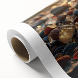 Art deco poster featuring a close-up of natural elements in muted green and brown tones on rolled canvas.