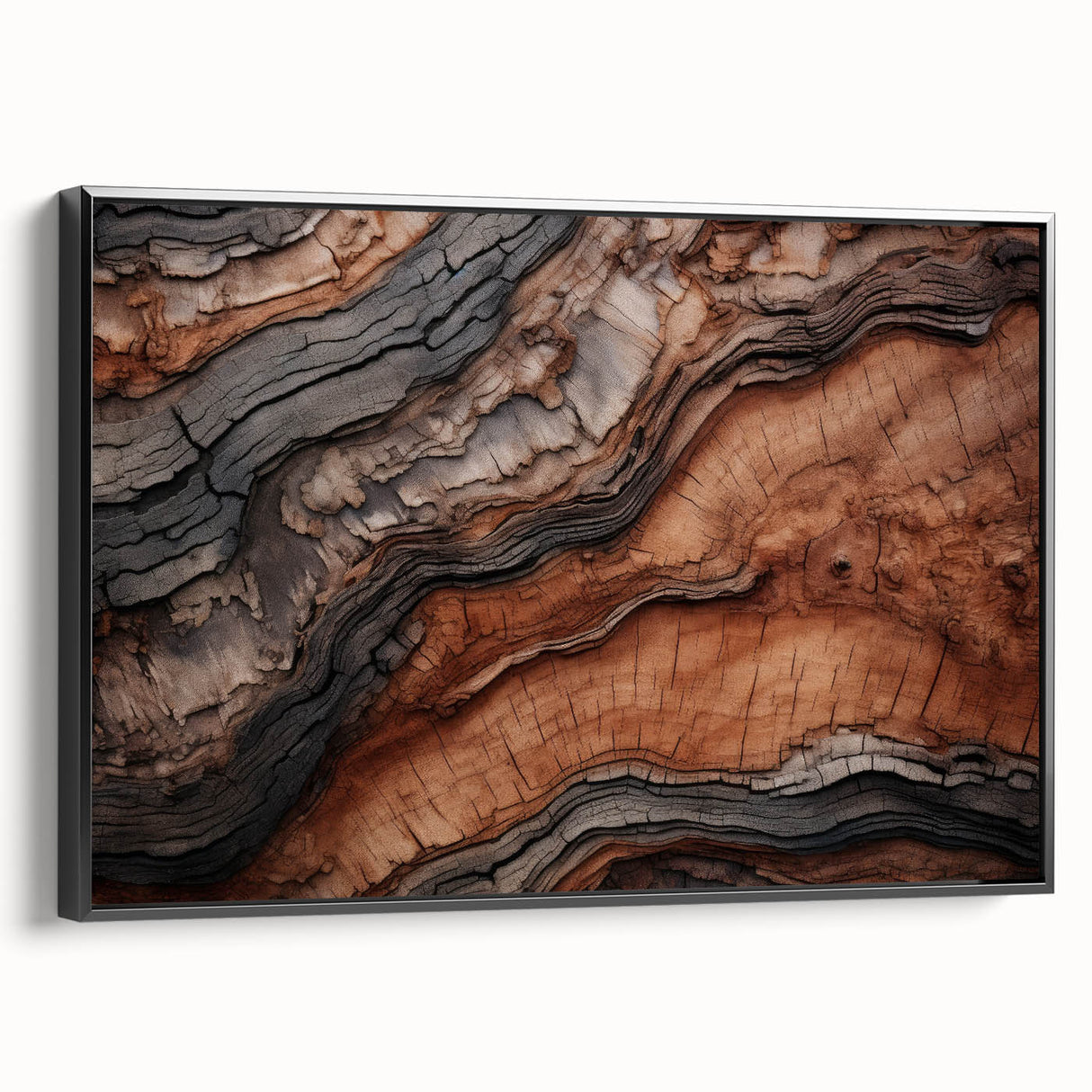 Black and white landscape art painting on framed canvas, featuring a close-up of natural elements.