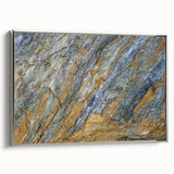 Framed canvas featuring a close-up landscape painting of natural elements in vibrant colors on a black background.