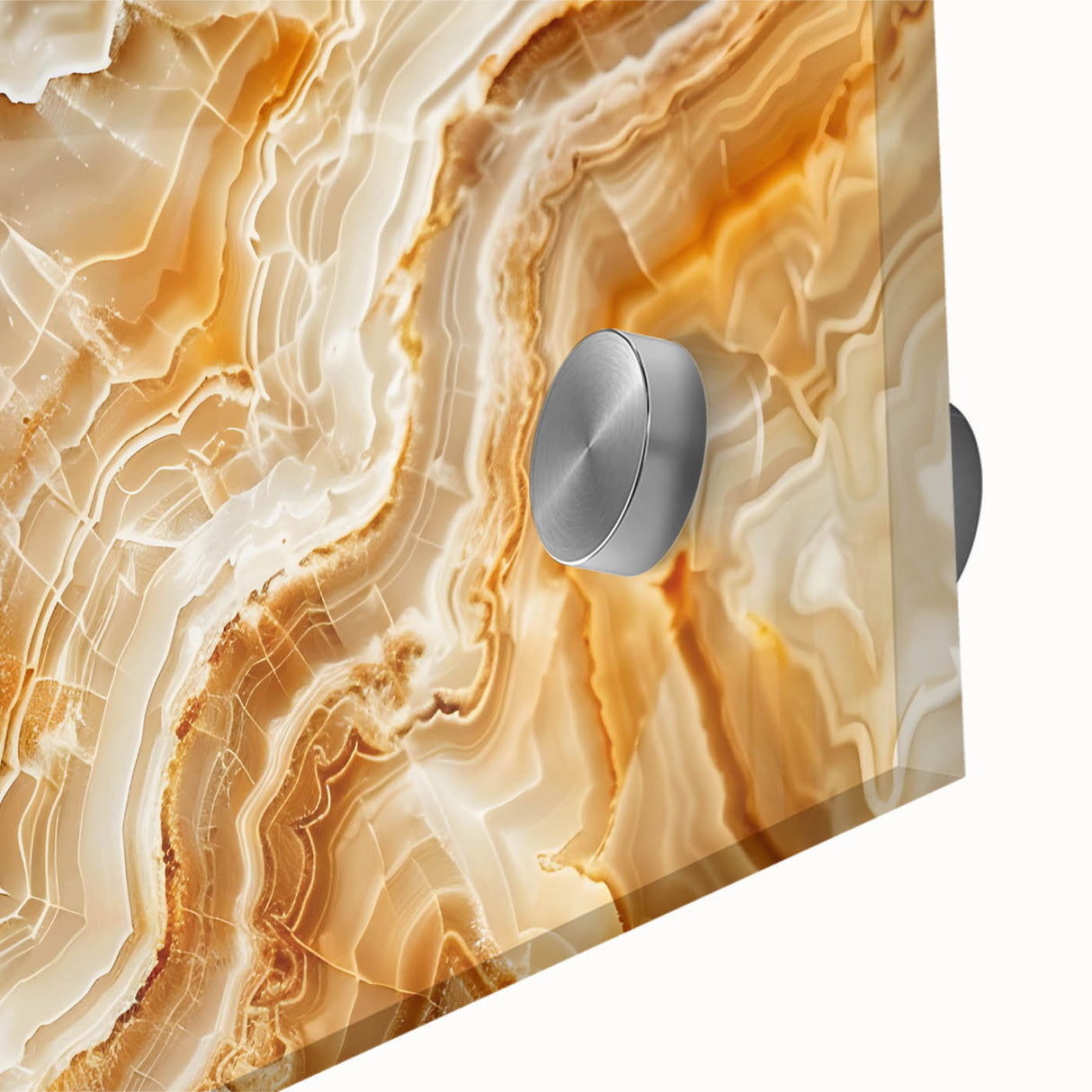Large abstract wall art on acrylic glass featuring organic shapes in earth tones, ideal for dining room ambiance.