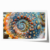 Extra large rolled print of close-up floral elements in vibrant green and pink tones.