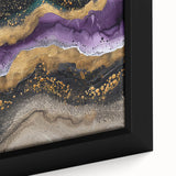Close-up of a black wall art canvas featuring textured, colorful abstract patterns, ideal for extra large living room decor.