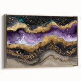 Framed canvas depicting a serene landscape with lush greenery and a calm river, set in a gold frame.