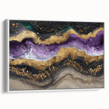 Vintage poster art of colorful, natural elements on a framed canvas, ideal for living room decor.