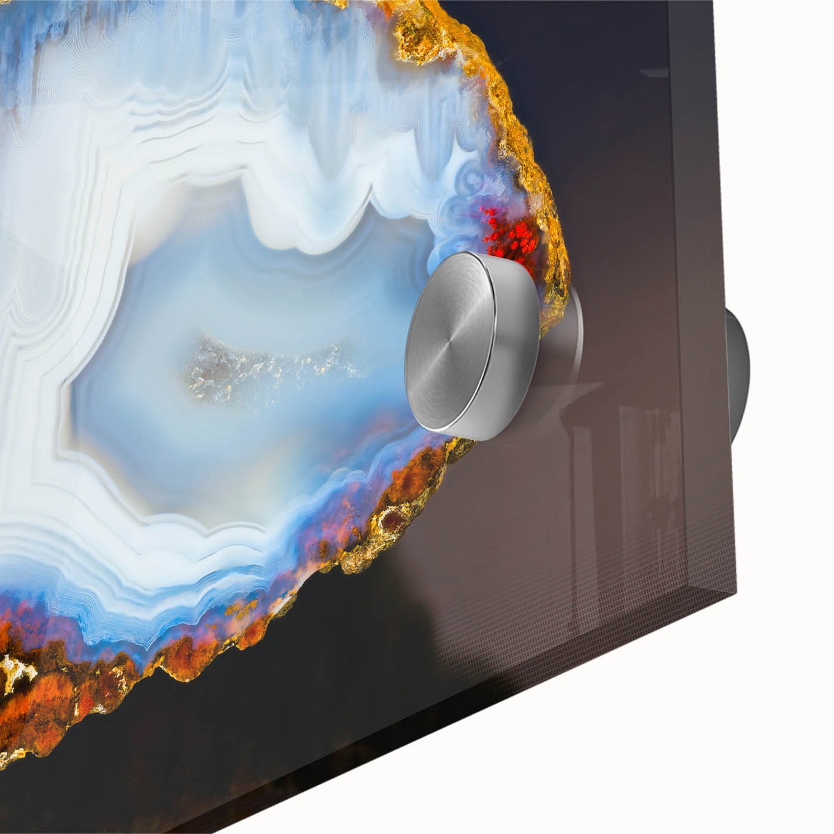 Large abstract wall art featuring natural elements in muted earth tones on acrylic glass, suitable for dining room ambiance.