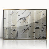 Acrylic print of close-up tree designs with gold frame, in mid-century modernist style, ideal for modern nursery wall art.