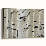 Framed canvas featuring close-up of trees in black and gold, ideal for bedroom wall art with a vintage poster style.