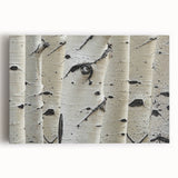 Black and white close-up photo of tree bark on a large stretched canvas, suitable for kitchen wall art.