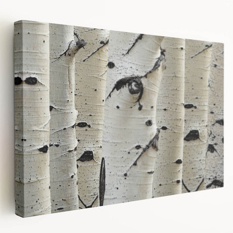 Close-up of tree bark on a large stretched canvas, displaying textured details in earthy brown tones.