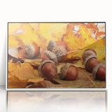 Close-up of trees in an acrylic framed poster with muted green and brown tones, ideal for nursery wall art.