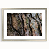 Textured art print featuring abstract tree designs in muted earth tones, framed in silver, ideal for bedroom wall decor.
