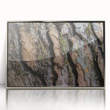 Mid-century modernist art featuring a close-up of trees in silver framed acrylic, ideal for nursery wall decor.