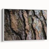 Vintage poster art featuring a close-up of trees in vibrant colors on a framed canvas, ideal for living room decor.