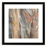 Extra large abstract art print of colorful, textured trees on a black framed canvas, ideal for living room decor.