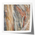 Close-up of tree bark in a rolled print with detailed textures in earth tones, suitable as art wall for a dining room.
