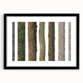 Extra large abstract art print of colorful, textured trees on a black framed canvas, ideal for living room decor.