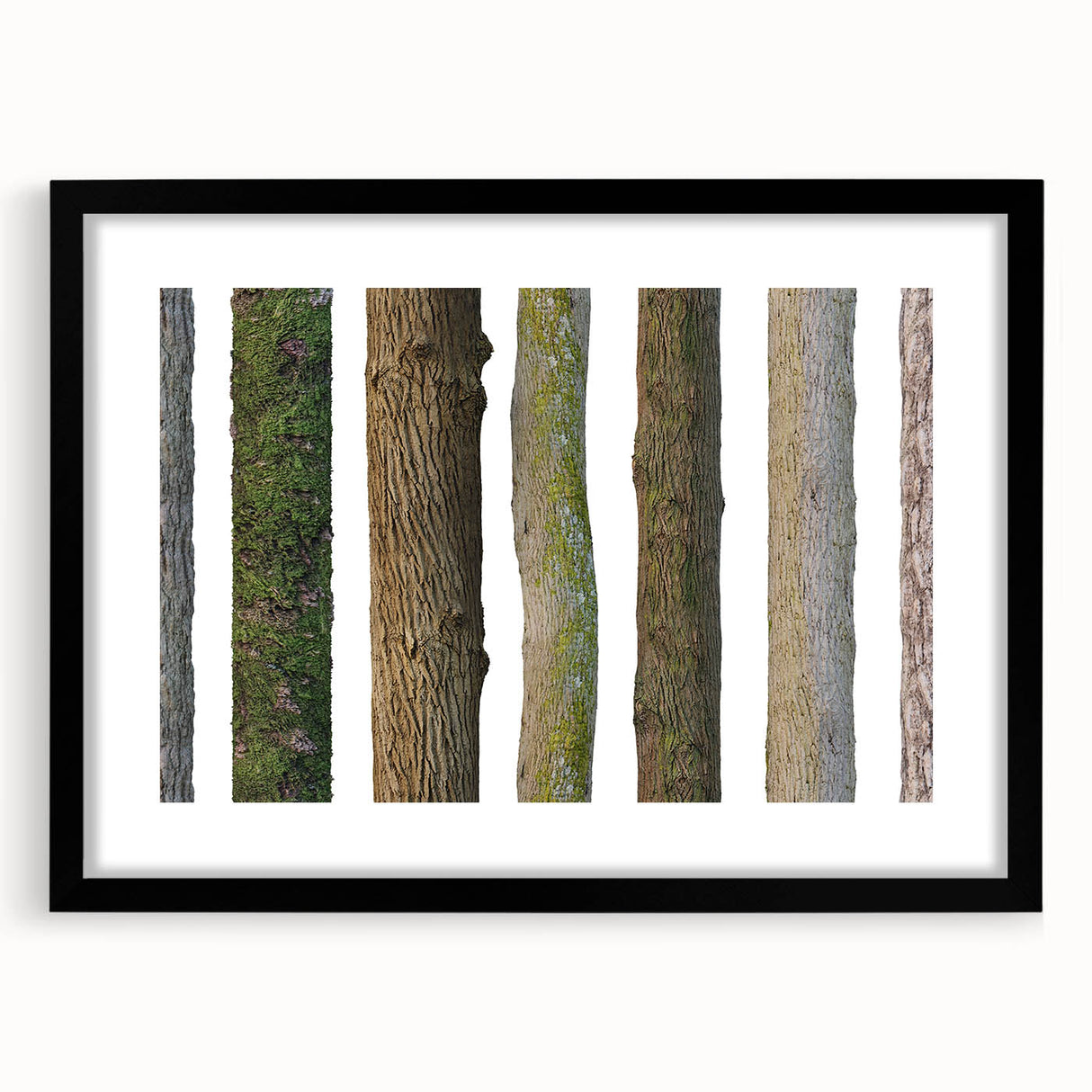 Extra large abstract art print of colorful, textured trees on a black framed canvas, ideal for living room decor.