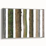 Framed canvas featuring a close-up landscape of trees in muted green and brown tones.