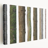 Close-up of trees on a large stretched canvas, featuring natural green and brown tones, suitable for kitchen wall art.