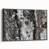 Black and white framed canvas depicting close-up tree branches, ideal for bedroom wall art with a vintage poster style.