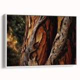 Vintage poster art featuring a close-up of trees in vibrant autumn colors on a framed canvas, ideal for living room decor.