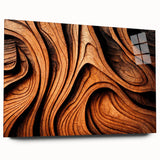 Large abstract wall art depicting close-up tree designs in muted green and brown tones on acrylic glass.