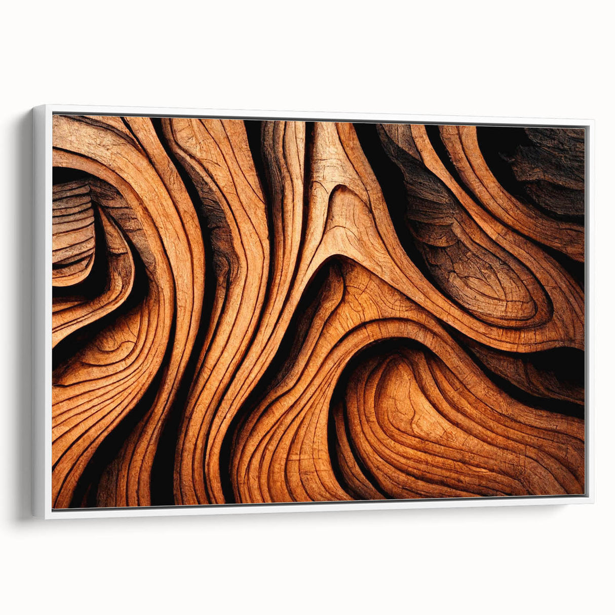Vintage poster art featuring a close-up of tree bark on a framed canvas, ideal for adding a natural element to a living room.