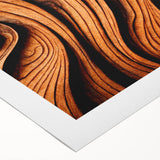 Art deco poster featuring a close-up of tree designs in muted green and brown tones on rolled canvas.