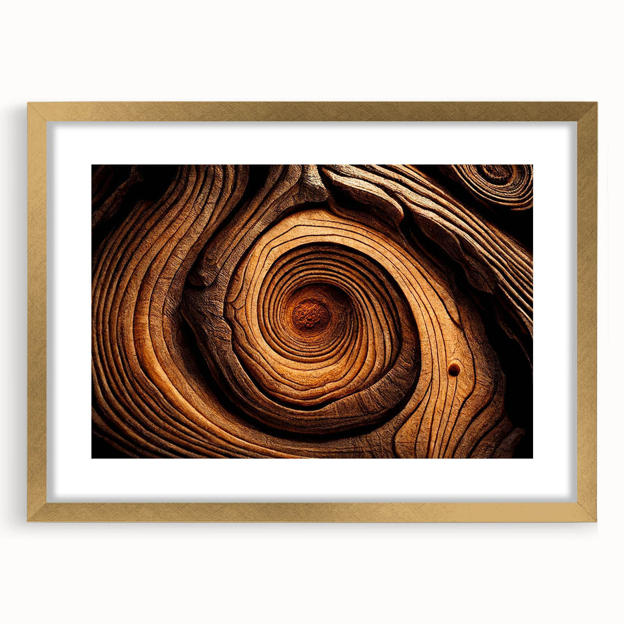 Extra large abstract art print of a textured tree design in gold frame, ideal for living room decor.