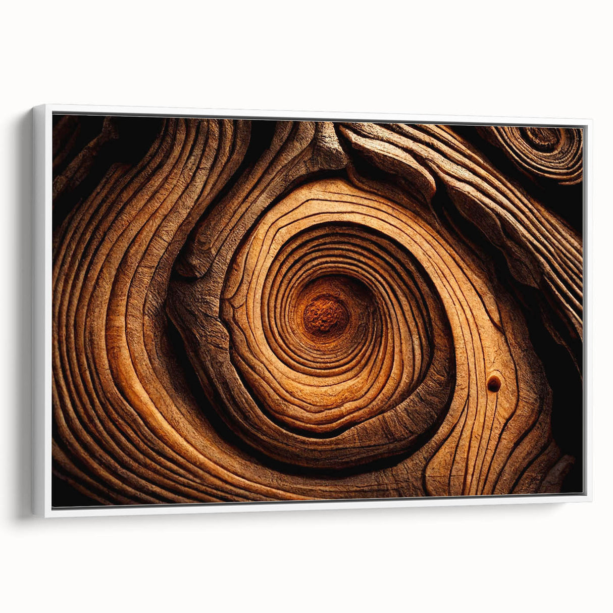 Framed canvas of a vintage poster art featuring close-up trees in vibrant colors.