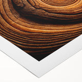 Art deco poster featuring close-up of trees in muted green and brown tones on rolled canvas.