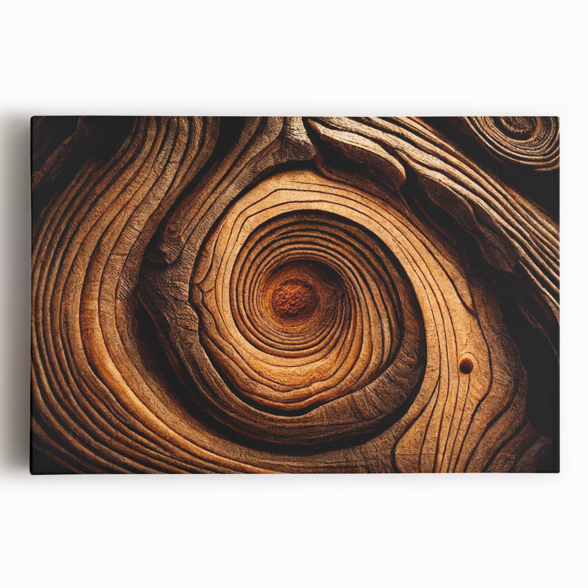 Black and white close-up photo of tree bark on stretched canvas, suitable for kitchen wall art.