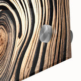 Mid-century modernist large abstract wall art of tree close-ups in green and brown hues on acrylic glass.