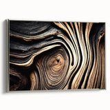 Framed canvas featuring a close-up of tree branches in black with hints of vibrant colors.
