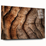 Large abstract wall art on acrylic glass featuring close-up tree designs in green and brown tones.