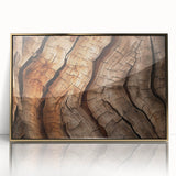 Large art print of close-up tree branches on a gold-framed acrylic, featuring mid-century modernist style.