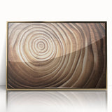 Mid-century modernist large art print of close-up trees in gold framed acrylic, featuring muted green and brown tones.