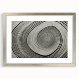 Textured art print of abstract tree close-ups in muted earth tones, framed in silver, suitable for bedroom decor.