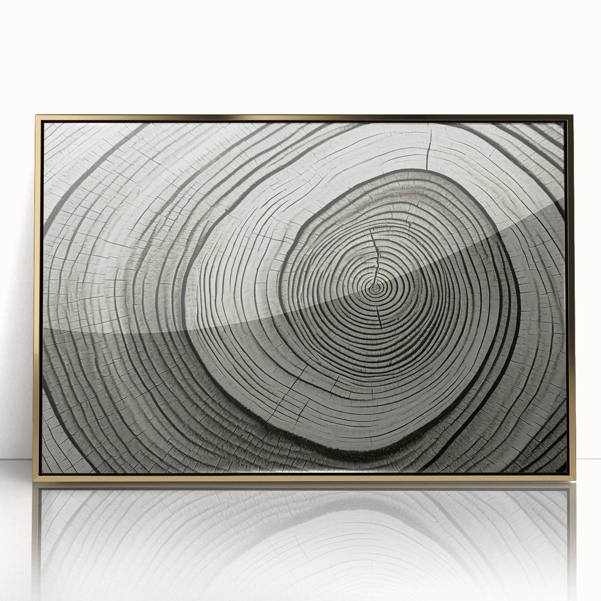 Close-up of trees in muted green and brown tones on a large framed acrylic print, suitable for modern nursery wall art.