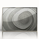 Mid-century modernist art of close-up trees in silver framed acrylic, with muted earthy tones.