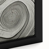 Close-up of textured tree bark in black with vibrant color splashes on extra large framed canvas.