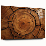 Acrylic print of large abstract trees in soft green and brown tones, suitable for bedroom or dining room decor.